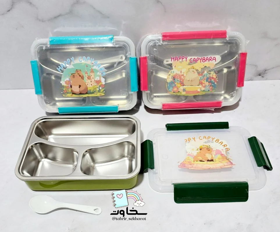 ظرف غذا وارداتی استیل ۳قسمته طرح کاپی بارا (۶عددی)