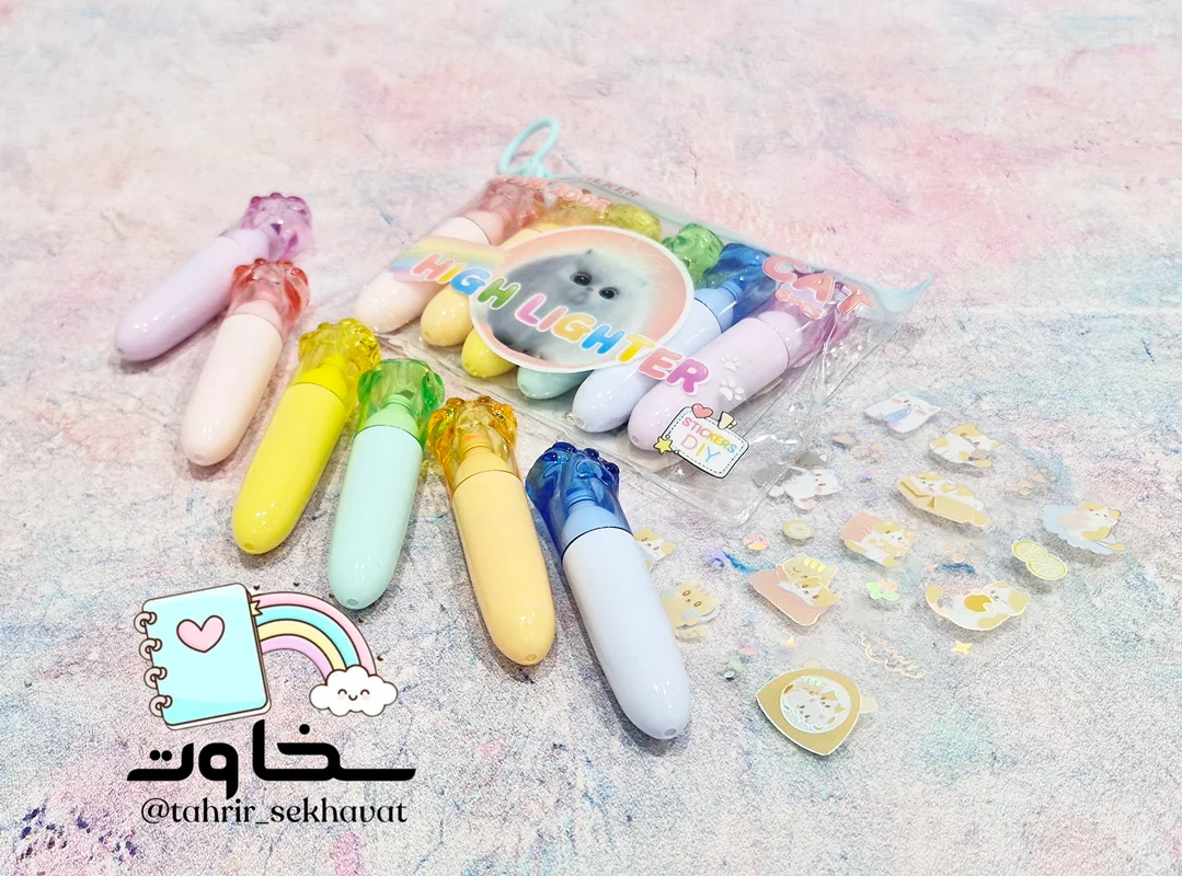 هایلایتر فانتزی پنجه با استیکر ضدآب(۱۲بسته)
