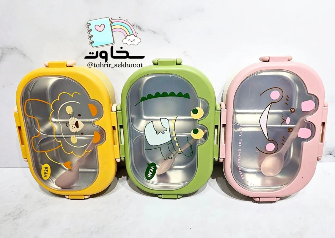 ظرف غذا وارداتی استیل دوقسمته طرح حیوانات(۶عددی)